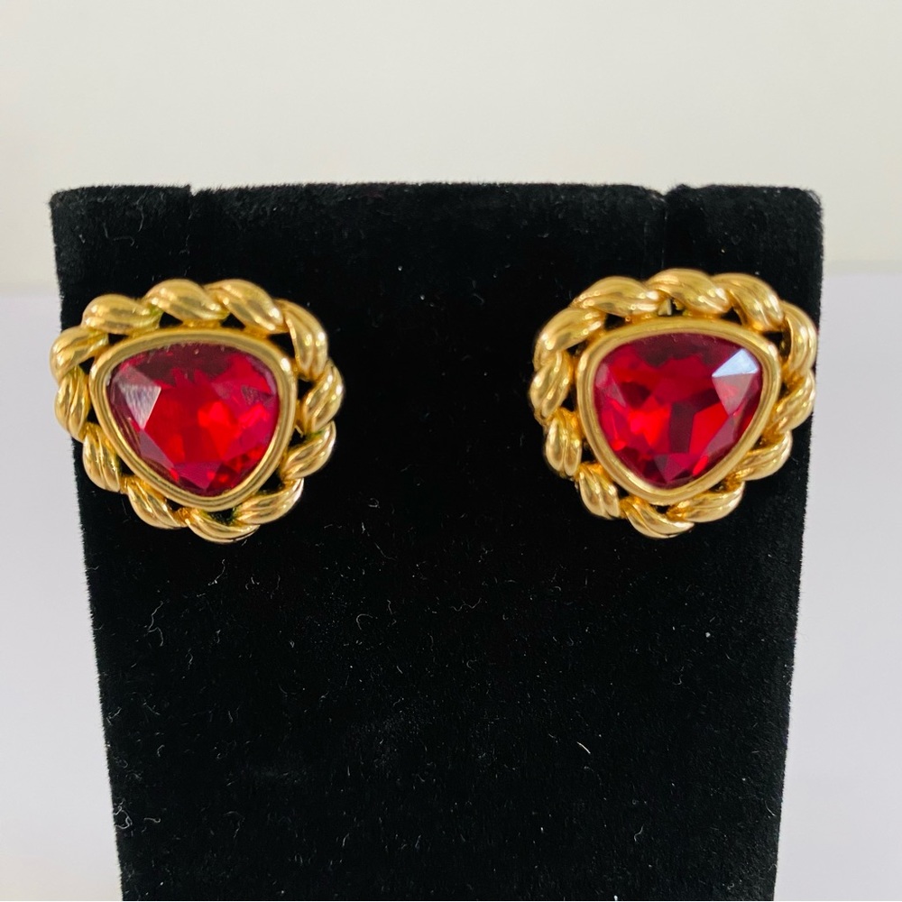 Swarovski Signed SAL Vintage Ruby Red Clip-on Earrings